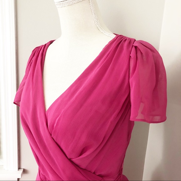 DKNY NEW Pink Chiffon Wrap Midi Dress Size 4 - Picture 3 of 9